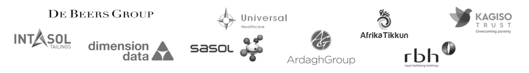 lient logos: De Beers Group, Universal Healthcare, Intasol, Dimension Data, Sasol, Afrika Tikkun, Kagiso Trust, Ardagh Group, RBH